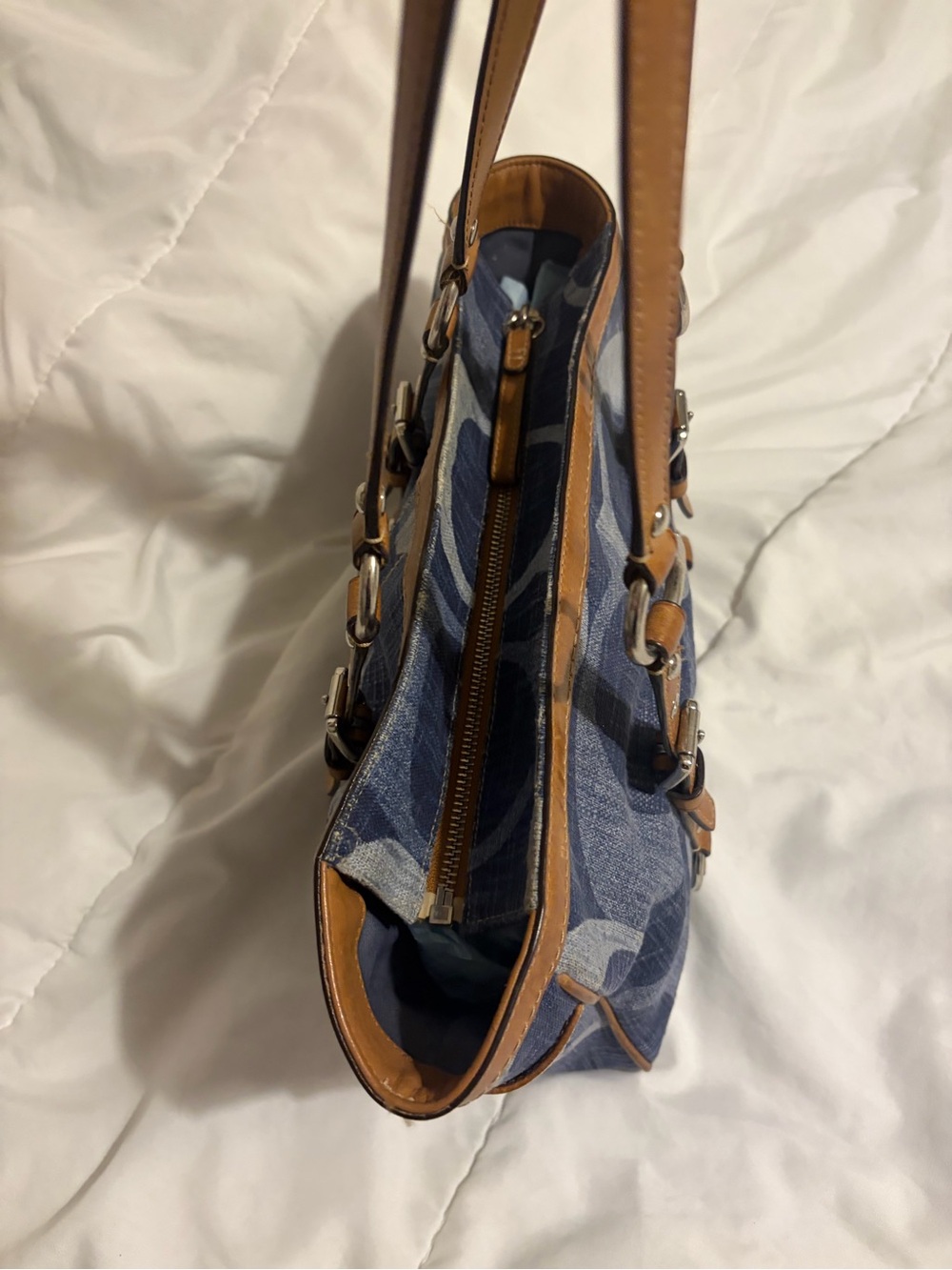 Coach Vintage Blue Canvas Tote with Tan Leather Trim - Picture 3 of 5